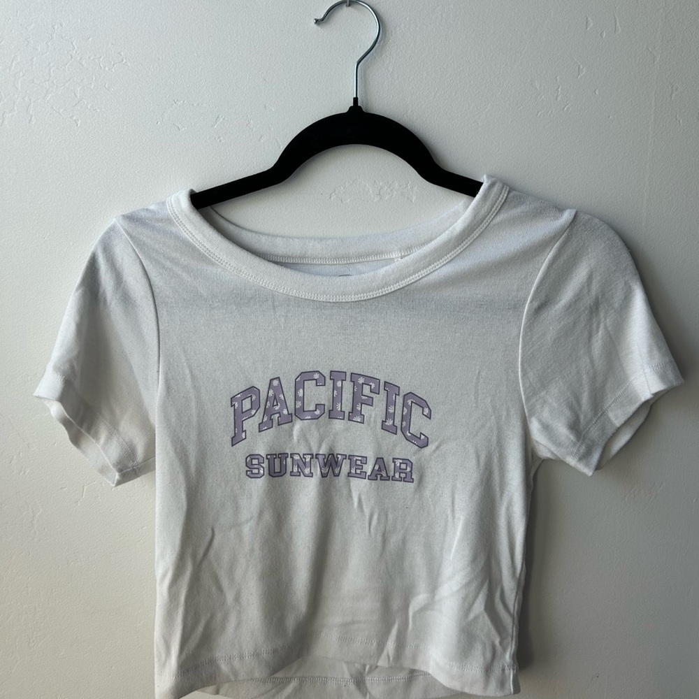 Pacific Sunwear White Tee with Purple Logo